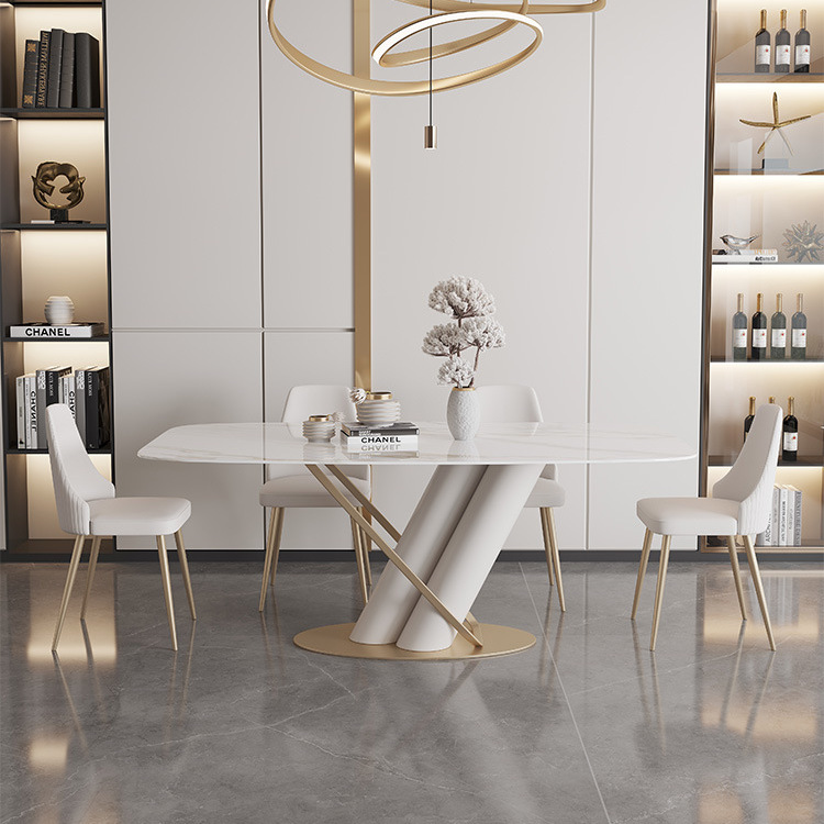 Glamorous White Standard Height Sintered Stone Dining Set