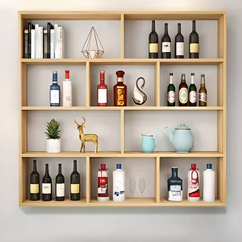 Trendy Woodworking Floating Liquor Bottle Rack with Shelf and Open Wine Rack