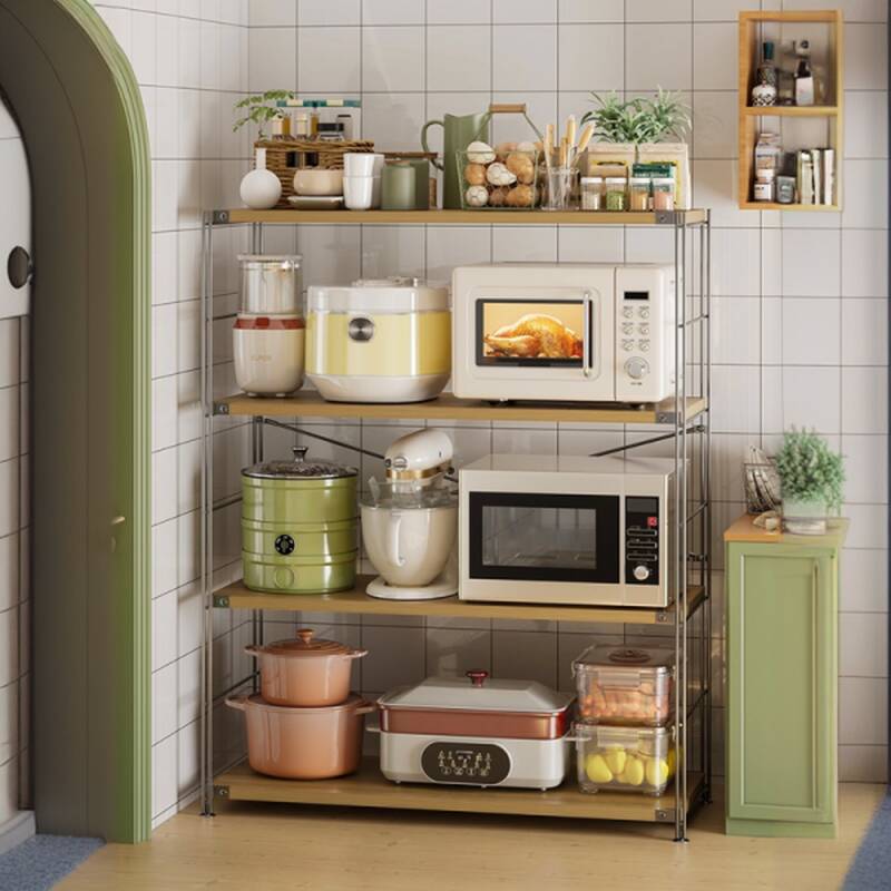 Metallic Trendy Cabinet Storage Shelf Rack with Shelves, Steel Frame, and Vertical Installation