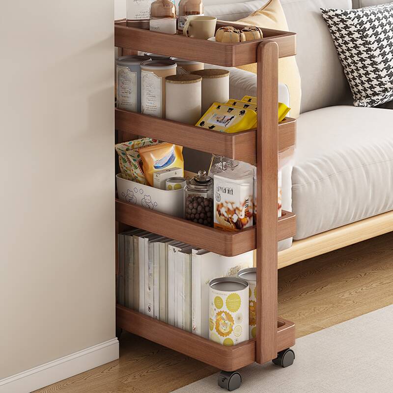 Trendy Vertical Composite Wood Cabinet Storage Shelf Rack with Roller Wheels and Shelves