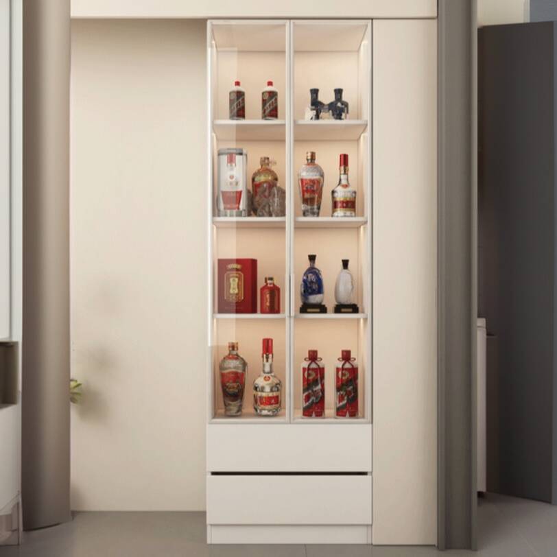 Chalk Trendy Engineered Wood Wine Cabinet with Shelf and Glass Doors