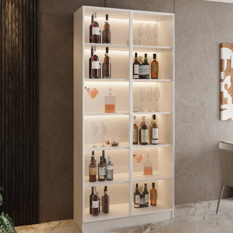 Chalk Trendy Wine Cabinet in Engineered Wood with Shelf and Glass Doors