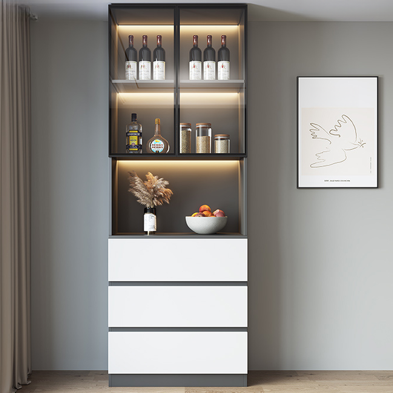 Unfixed Liquor Bottle Rack with Shelf, Compartment, and Glass Doors