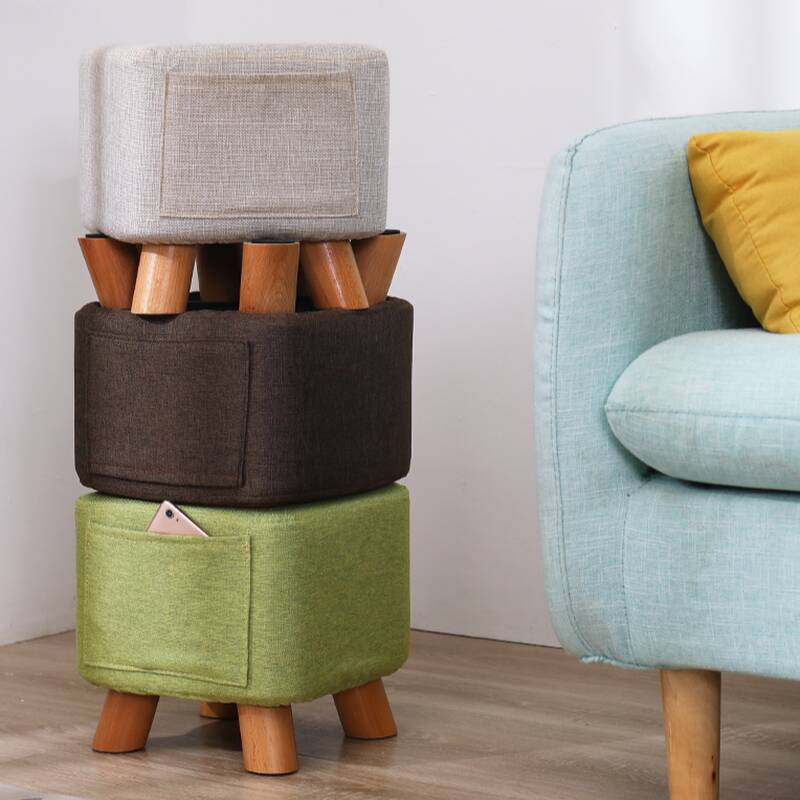 Modern Solid Colour Standard Ottoman in Light Gray/Azure/Light Green with Removable Cushion Cover