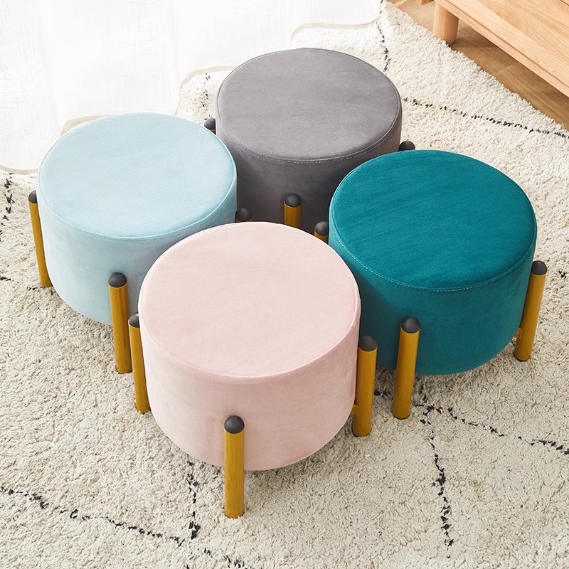 Modern Round Solid Colour Standard Ottoman in Azure/Sepia/Beige with Lumber/Metal Legs