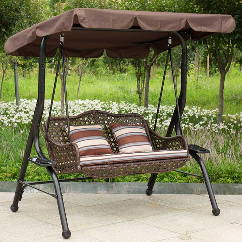 Scratch Resistant Metal Porch Swing with Stand - 2-seater, Cushions, Chain, Canopy, and Stand Included