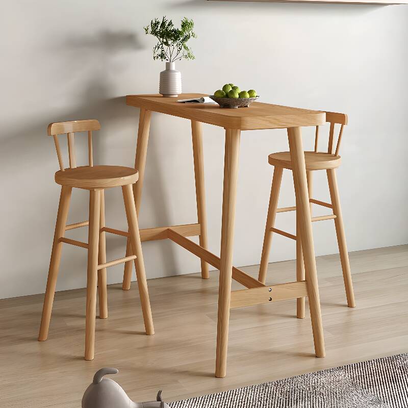 Modern Pub Table with Timber Top and Trestle Base in Unfinished Colour, Rectangular with Foot Platform