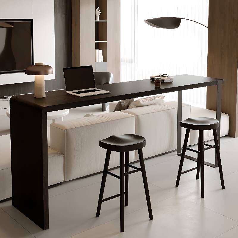 Modern Pub Table with Timber Top and Sled Base in Midnight Black, Rectangular Shape