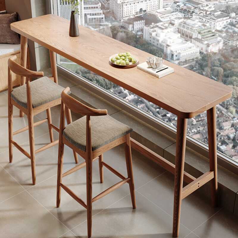 Modern Pub Table with Trestle Base, Hardwood Unfinished Colour Rectangle and Foot Platform