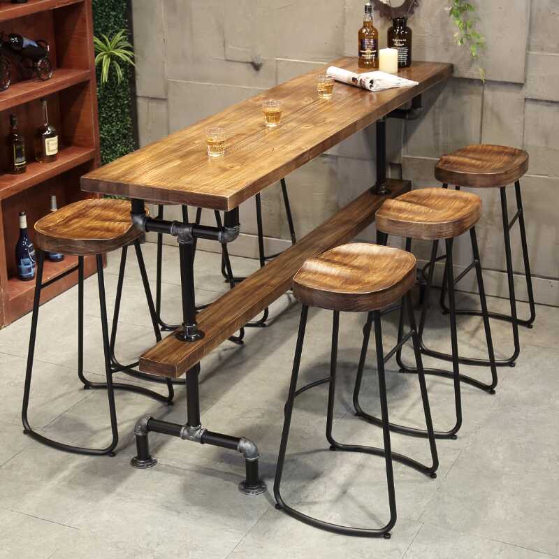 Modern Cocoa Timber Rectangle Pub Table with Trestle Base and Foot Platform