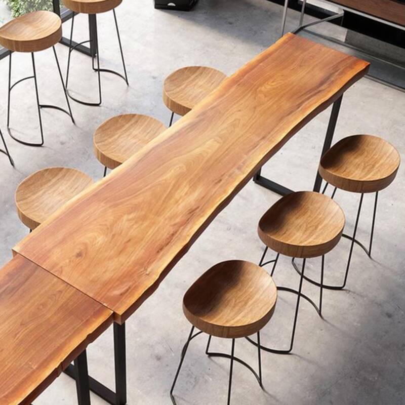 Modern Fixed Pub Table with Timber Top and Twin Support Base in Unfinished Colour Rectangle