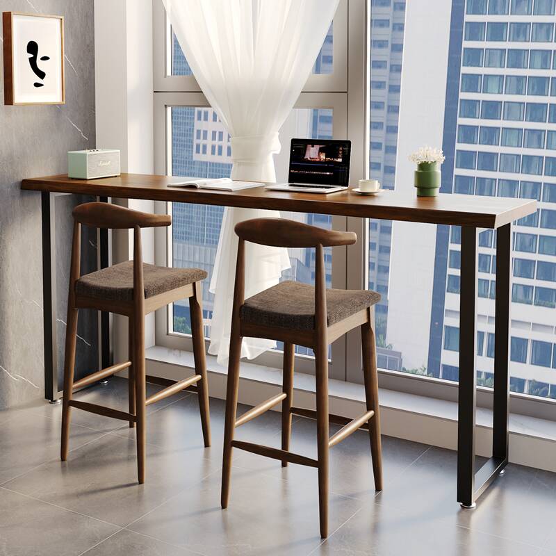 Modern Pub Table with Iron Top and Twin Support Base in Cocoa Rectangle