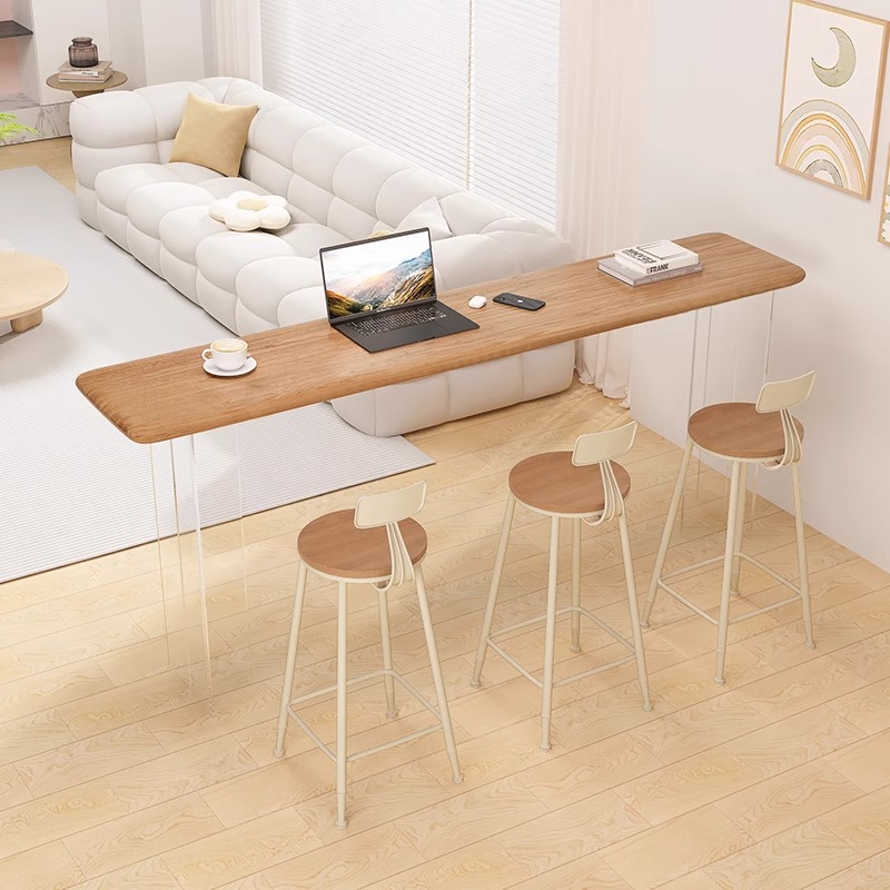 Modern Fixed Pub Table with Timber Top and Twin Support Base in Unfinished Colour, Rectangle Shape