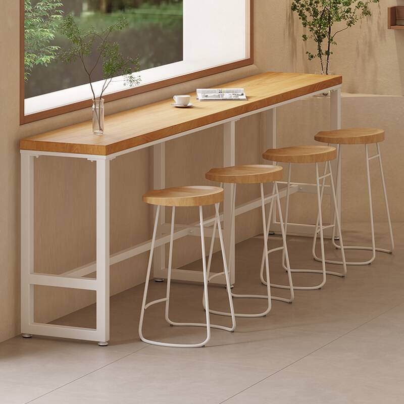 Modern Fixed Pub Table with Timber Top and Trestle Base in Unfinished Colour, Rectangle Shape, and Foot Platform