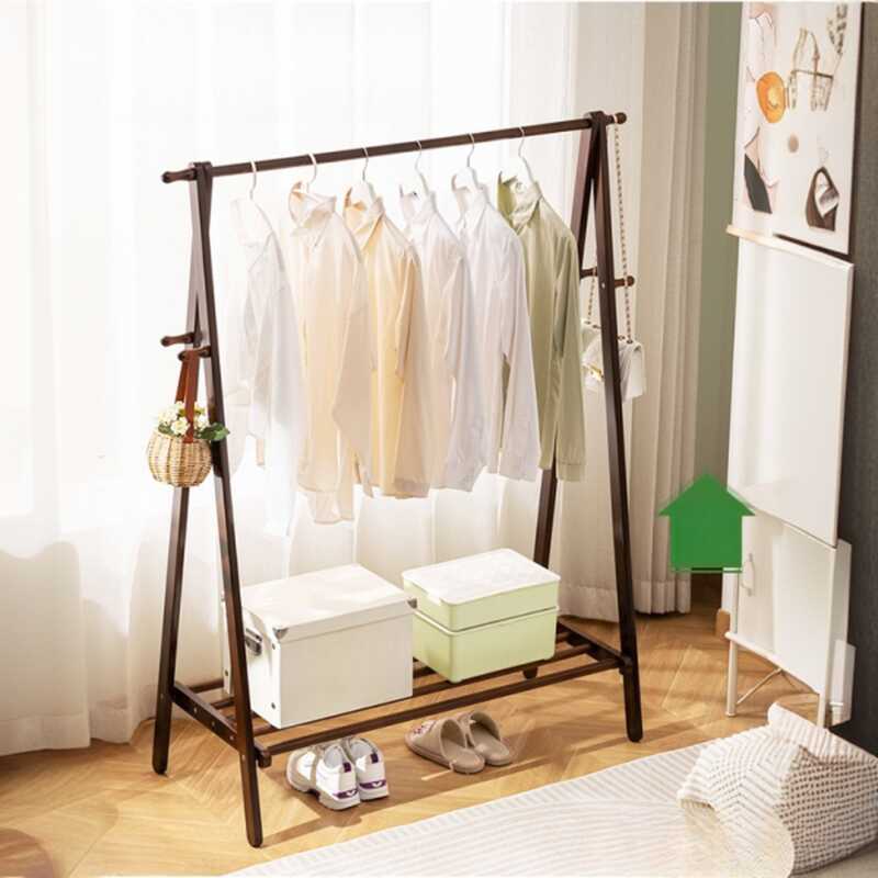 Minimalist Free Standing Hall Tree with 1 Shelf, Rubberwood Frame, Accessible Storage, and Wood Hook