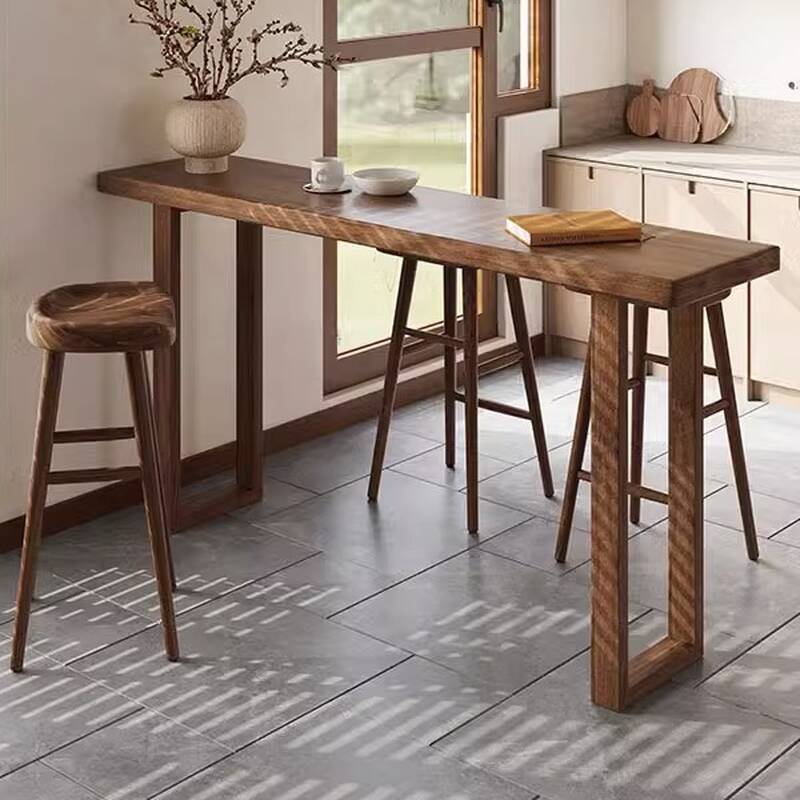 Modern Breakfast Bar Table with Timber Top and Sled Base in Unfinished Colour, Rectangle Shape