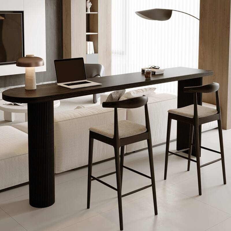 Modern Sofa Bar Table with Twin Support Base in Taupe, Rectangle Shape