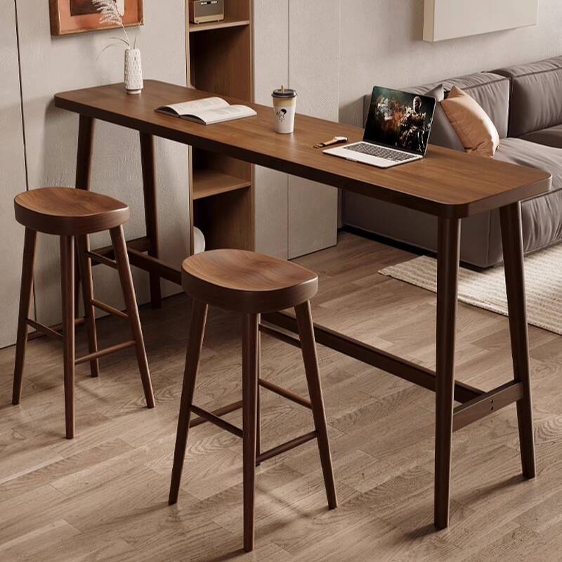 Modern Pub Table with Trestle Base in Cocoa, Rectangle Shape with Foot Platform