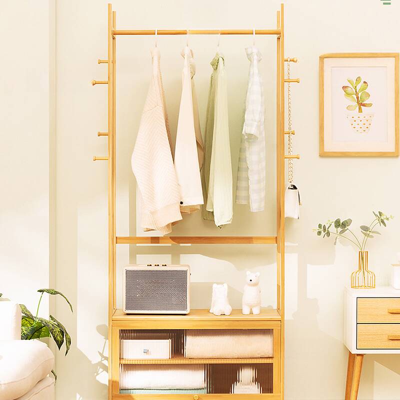 Natural Colour Bamboo Coat Rack with Cabinet and Door in a Modish Style