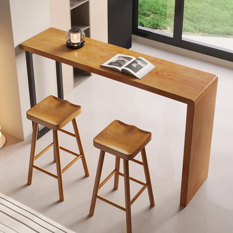 Modern Pub Table with Timber Top and Twin Support Base in Tan Rectangle