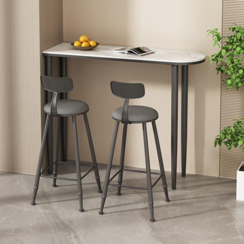 Modern Sofa Bar Table with Quartz Top and Four Legs Base in Chalk Rectangle