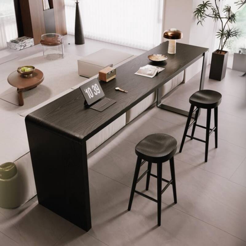 Modern Pub Table with Pine Wood Top and Twin Support Base in Coal Rectangle Design