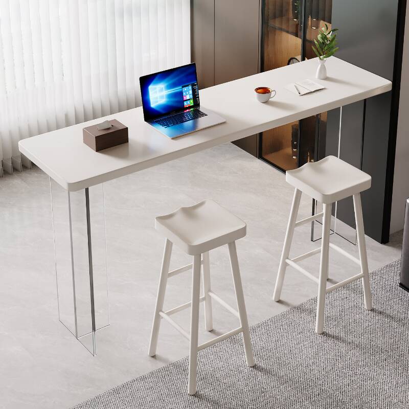 Modern Pub Table with Pine Wood Top and Twin Support Base in Chalk, Rectangle Shape