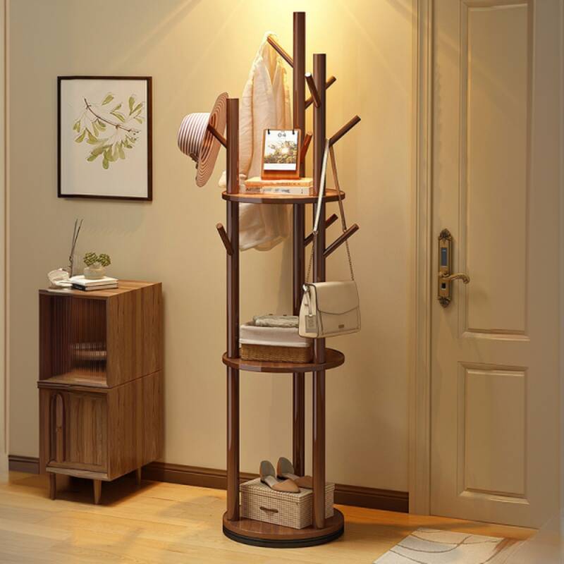 Minimalist Free Standing Hall Tree with 3 Shelves, Manufactured Wood Frame, Accessible Storage, and Wood Hook