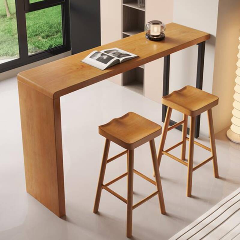 Modern Pub Table with Pine Wood Top and Twin Support Base in Unfinished Colour, Rectangular Shape