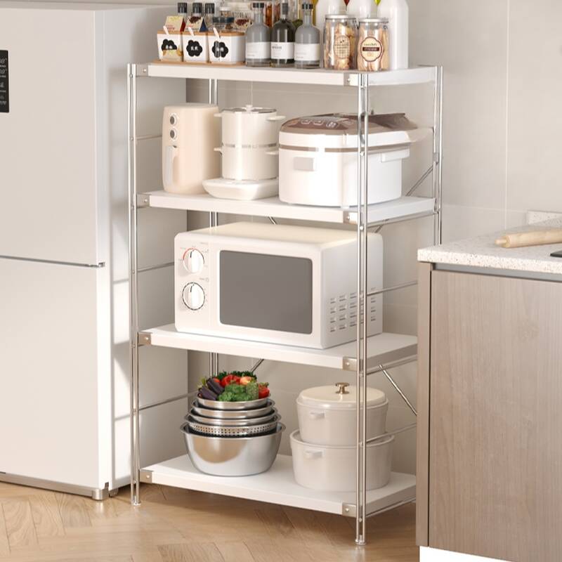 White Trendy Metal Vertical Cabinet Storage Shelf Rack with Solid Shelves