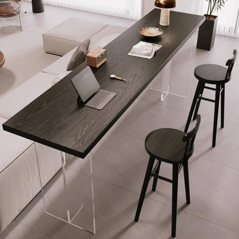 Modern Pub Table with Natural Wood Top and Twin Support Base in Coal Colour, Rectangular Shape
