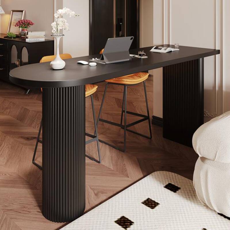 Modern Pub Table with Pine Wood Top and Twin Support Base in Midnight Black Free Form