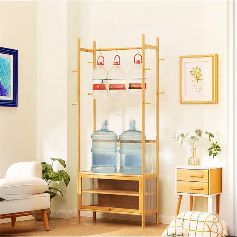 Free Standing Coat Tree with Repository and 3 Shelves in a Modern Simple Style