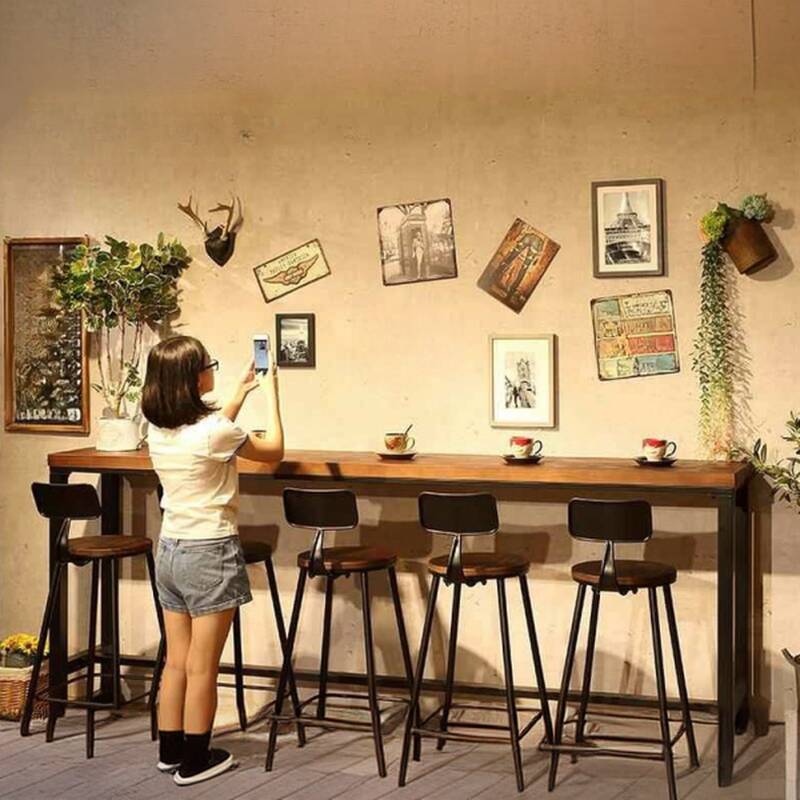 Modern Pine Wood Pub Table with Cocoa Trestle Base and Rectangle Top with Foot Platform