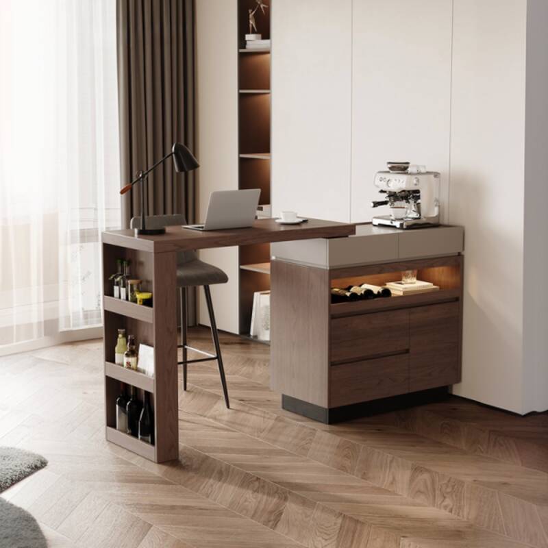 Transformer Table with Immobile Pedestal Base in Cocoa and Gateleg Feature