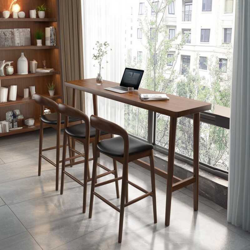 Modern Pub Table with Pine Wood Top and Trestle Base in Cocoa Rectangle with Foot Platform