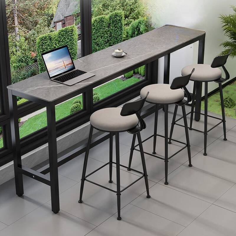 Quartz Gray Pub Table with Foot Platform