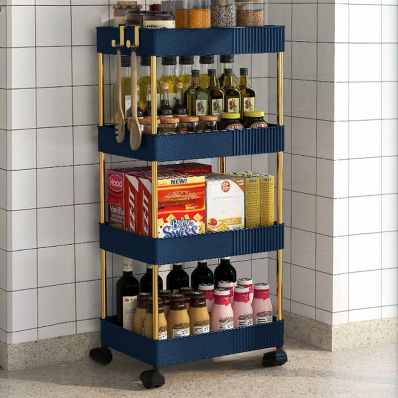 Trendy Swivel Polymer Compound Vertical Cabinet Storage Shelf Rack with Locking Wheels