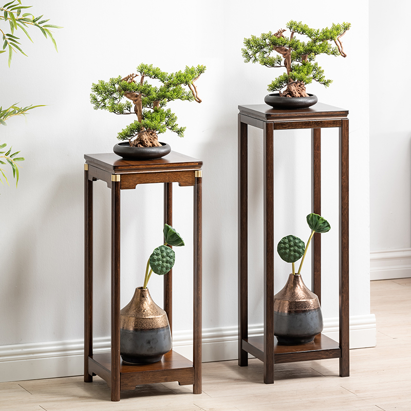 Contemporary Square/Rectangle Plant Stand Table with Wooden Top for Ground Installation