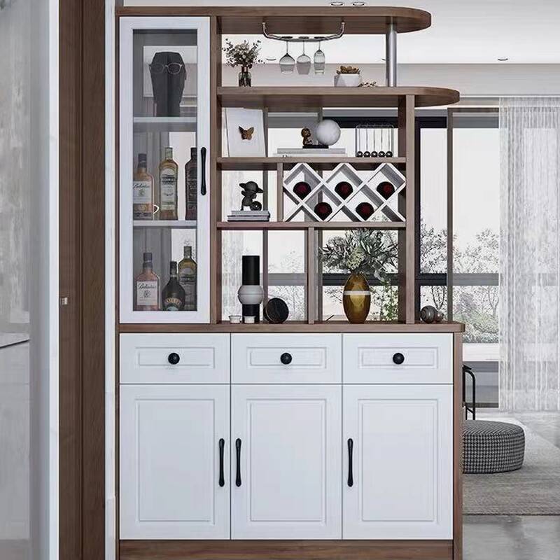 Art Deco Woodworking Unfixed Wine Cabinet, Nestable with Shelf, Stemware Organizer, and Open Wine Rack