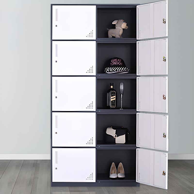 2 Tiers Gym & Locker Room Lockers with Partial Assembly, Key Lock, Ventilated Clear Doors, 9 Compartments, 3-Wide