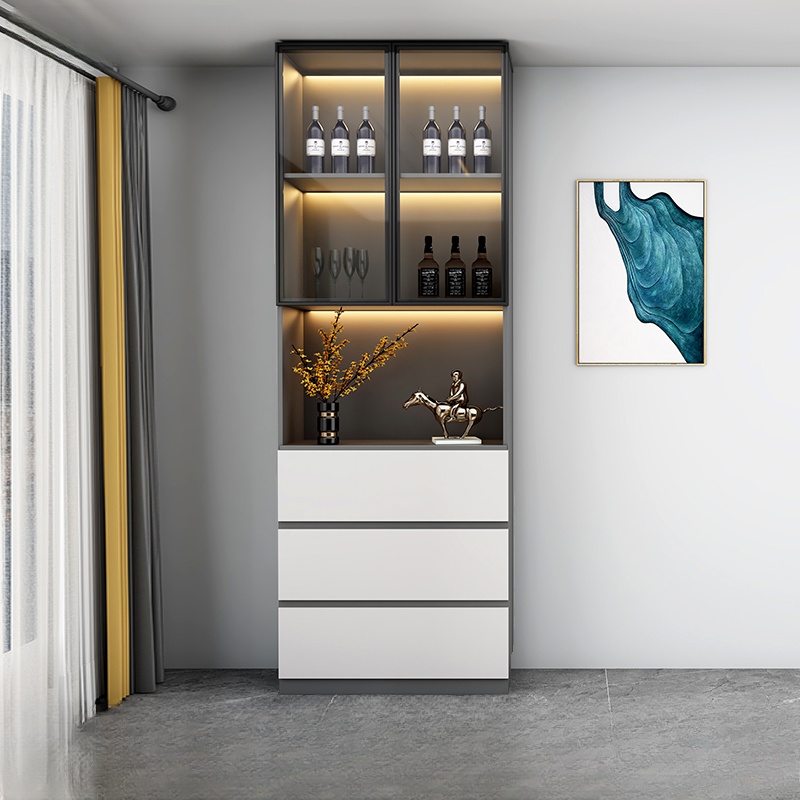 Multiple Colour Unfixed Wine Cabinet with Shelf, Compartment, and Glass Doors