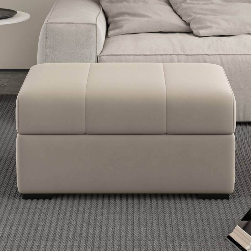 Casual Rectangular Solid Colour Storage Ottoman in Flannel with Container