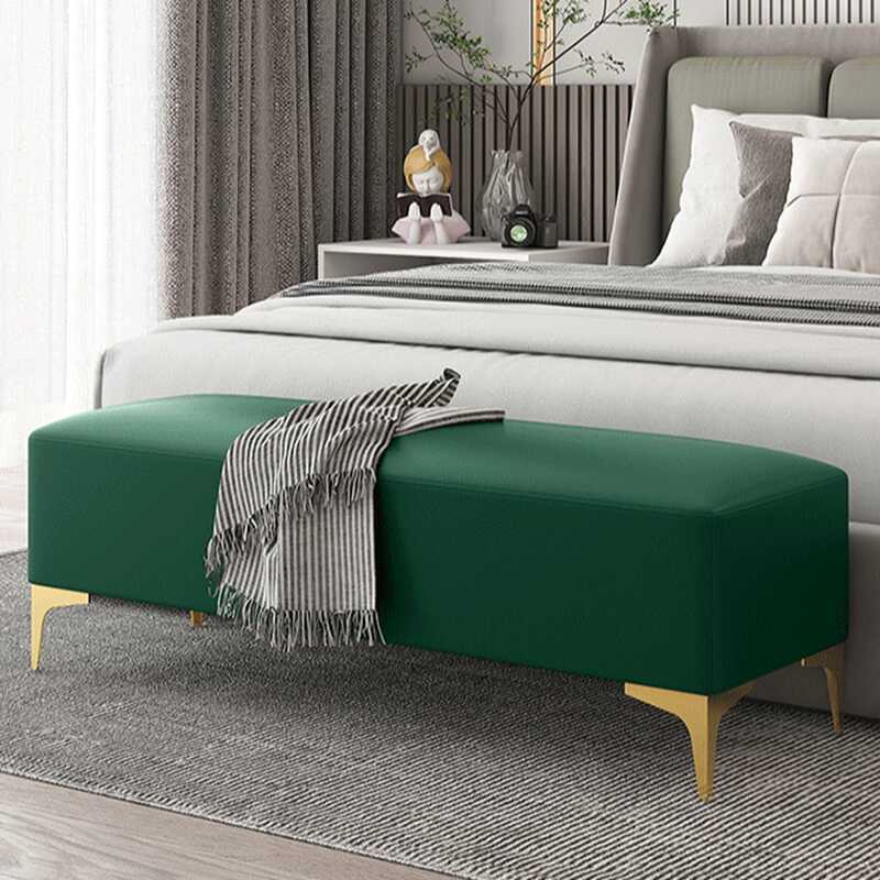 Art Deco Rectangular Solid Colour Standard Ottoman in Dark Green with Natural Wood Frame