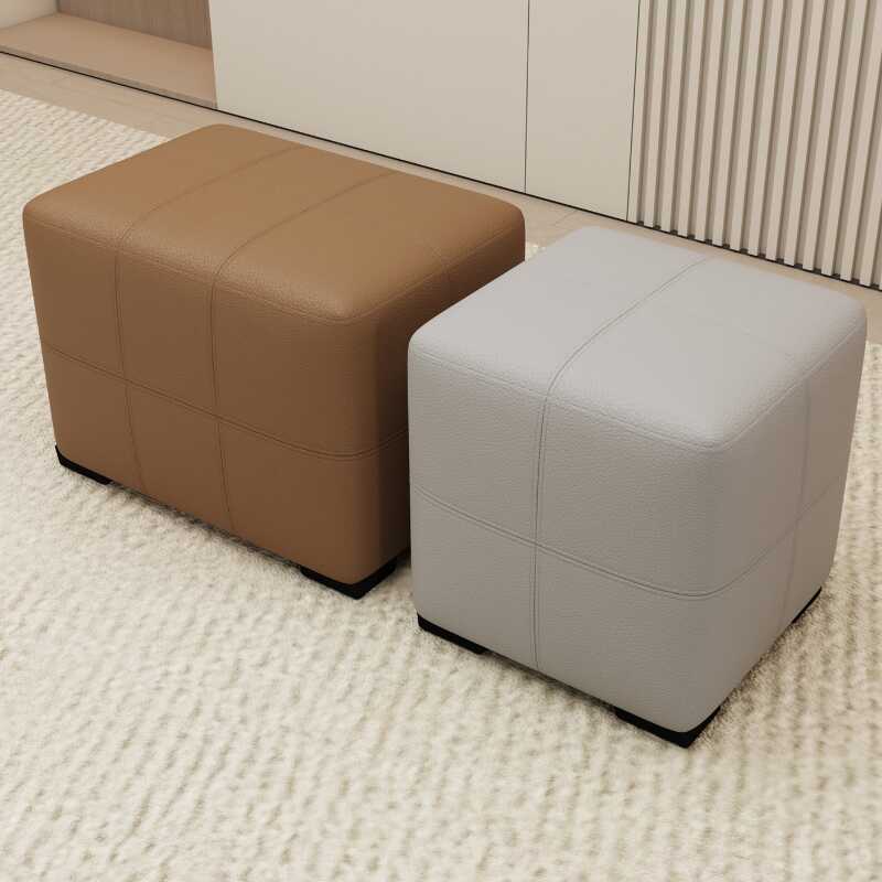 Dark Gray/Brown/Emerald Green Casual Square Solid Colour Cube Ottoman with Genuine Leather Upholstery