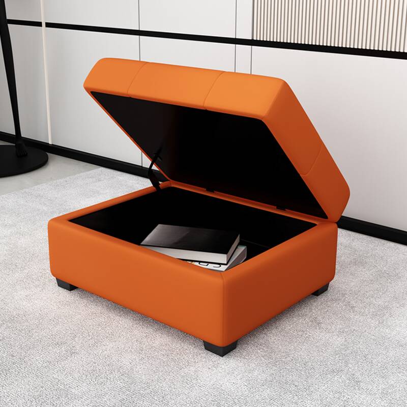 Casual Rectangular Solid Colour Standard Ottoman in Faux Leather with Flip Top Storage