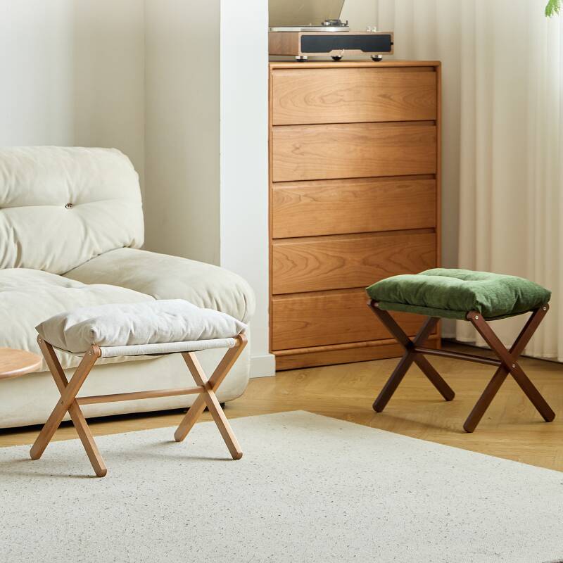 Casual Rectangular Solid Colour Standard Ottoman in Azure/Sage/Beige with Removable Cushion Cover