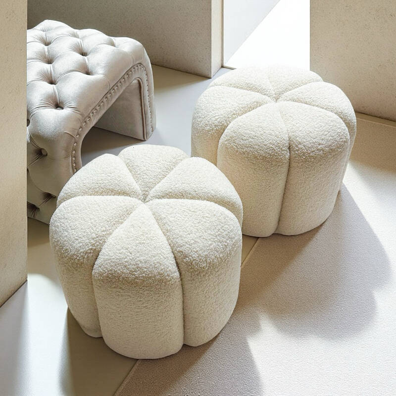Casual Unique Solid Colour Standard Ottoman in Sherpa Beige