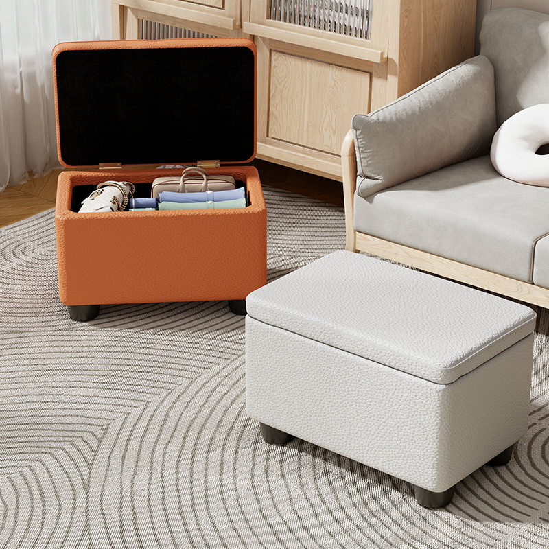 Casual Rectangular/Square Solid Colour Storage Ottoman/Cube Ottoman in Faux Leather with Flip Top
