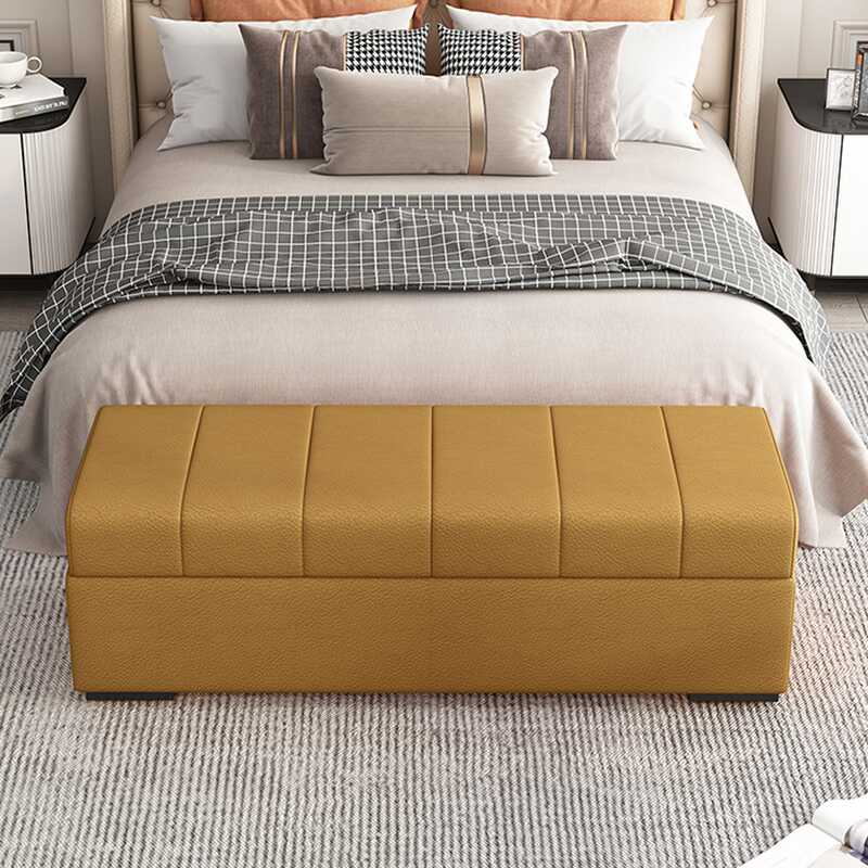 Casual Rectangular Solid Colour Standard Ottoman in Genuine Leather with Ink/Light Gray/Butter Colour Flip Top Storage